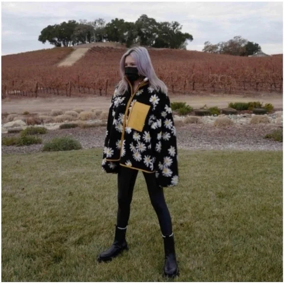 RARE Sundae School Daisy Print Full Zip Sherpa Fleece Jacket Medium - Picture 2 of 11